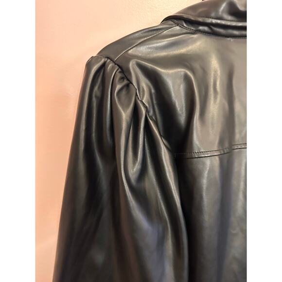 Laundry by Shelli Segal Faux Leather Puff Sleeve Button Up Shirt Jacket Small - Picture 9 of 10